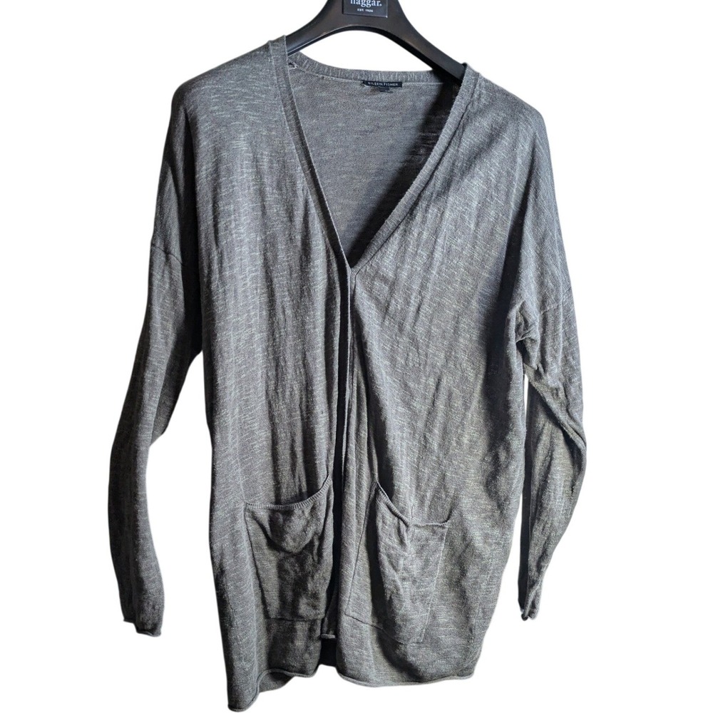 Eileen Fisher Cardigan L Organic Linen Cotton Lagenlook Minimalist Marled Knit